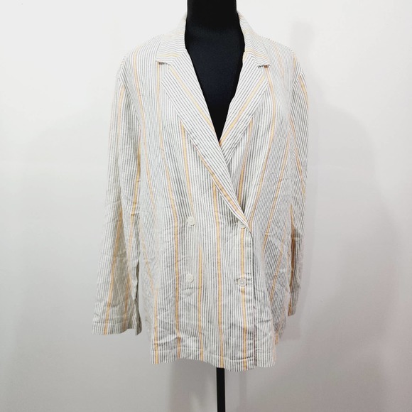 Wild Fable Ivory Double-Breasted Vertical Striped Linen Short Suit Plus Size XXL - Picture 4 of 16